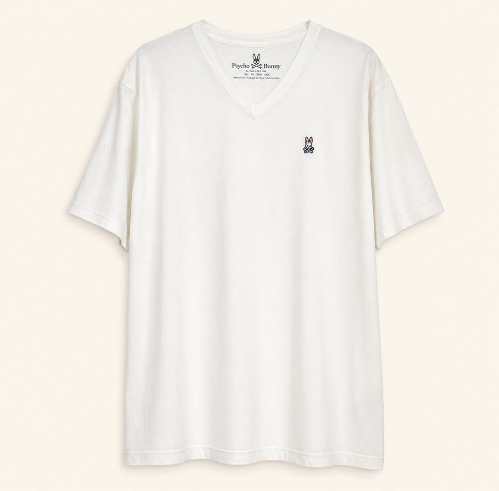 Psycho Bunny Men’s White V-Neck Logo T-Shirt Size 8 / 2XL